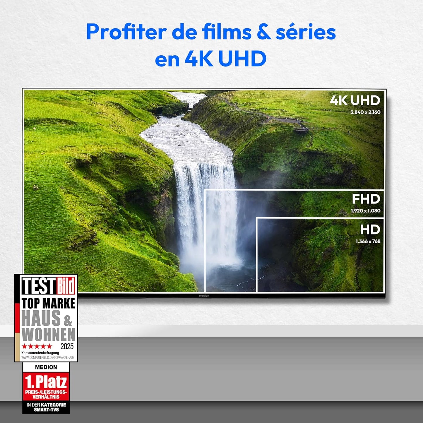 TV 43 Pouces 4K (107 Cm) Television (Smart TV 4K, Dolby Vision HDR, VIDAA Store, Prime Video, Disney+, DAZN, Paramount+, Hbbtv, PVR, Bluetooth, MD 843300)