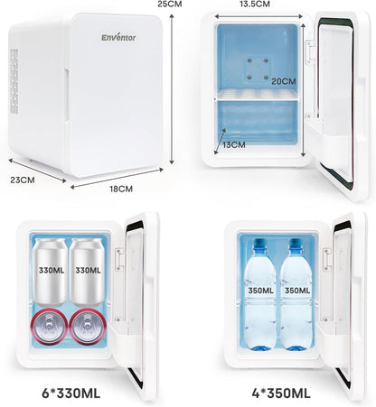 Mini Frigo 4 Litres, Petit Réfrigérateur Portable, 6 Canettes, Mini Réfrigérateurs Cosmétiques Pour Cooler and Warmer, Mini Petit Frigo Pour Chambre/Voiture/Voyage/Boissons, Blanc