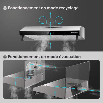 Chef UC60SS Hotte Aspirante Design À Double Moteur 60Cm Hotte Aspirante Silencieuse 333 M³/H Touch Control Hotte Sous Plan Hotte Aspirante Acier Inoxydable Argenté Avec Filtre À Charbon Actif