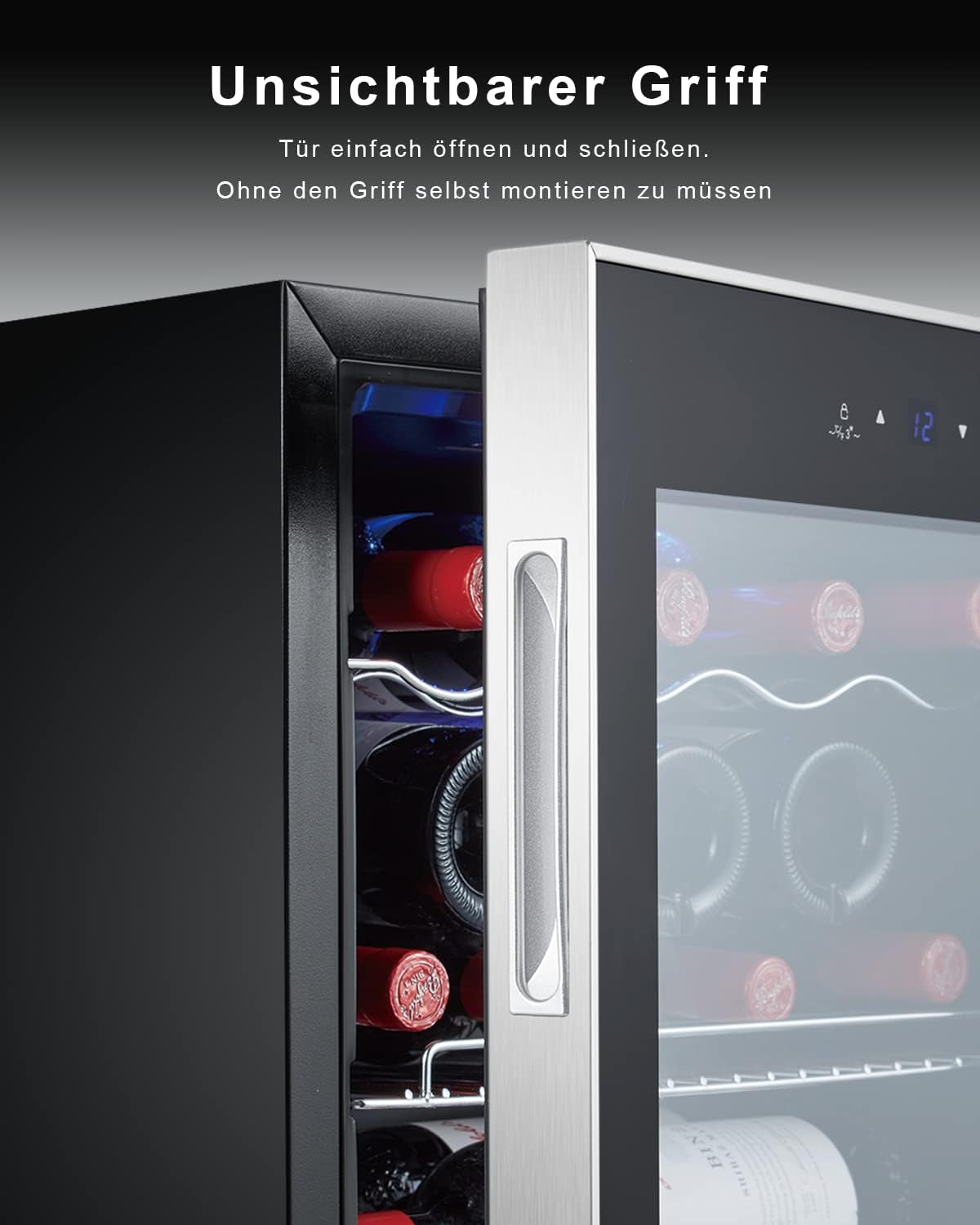KRC-40GE Mini Réfrigérateur Avec Panneau De Commande Tactile, Zone De Refroidissement 5-18 °C, Porte En Verre En Acier Inoxydable, Réfrigérateur Bouteille, 40 L [Classe Énergétique G]