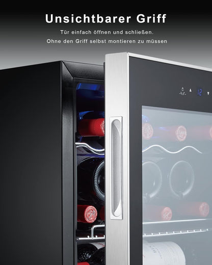 KRC-40GE Mini Réfrigérateur Avec Panneau De Commande Tactile, Zone De Refroidissement 5-18 °C, Porte En Verre En Acier Inoxydable, Réfrigérateur Bouteille, 40 L [Classe Énergétique G]