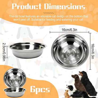 Bols Chat En Acier Inoxydable Pour Chats, 6 Gamelles Rondes En Acier Inoxydable Pour Chats Pour Chats Chiots Hamsters Lapins Chien Petits Animaux