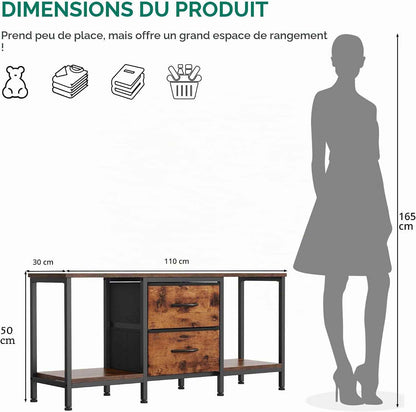 Meuble TV Jusqu'À 47", Meuble TV Avec 2 Tiroirs En Tissu Et 2 Étagères Ouvertes, Commode 110 X 30 X 50 Cm Pour Salon, Salle De Divertissement, Chambre À Coucher, Cadre En Acier