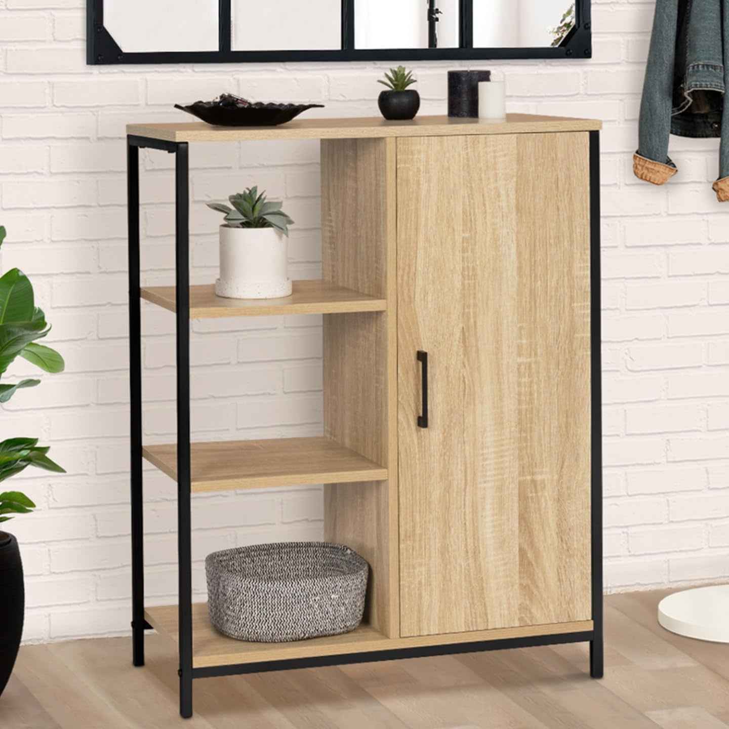 - Buffet D'Appoint 3 Étagères Et Placard 70 Cm Detroit Design Industriel