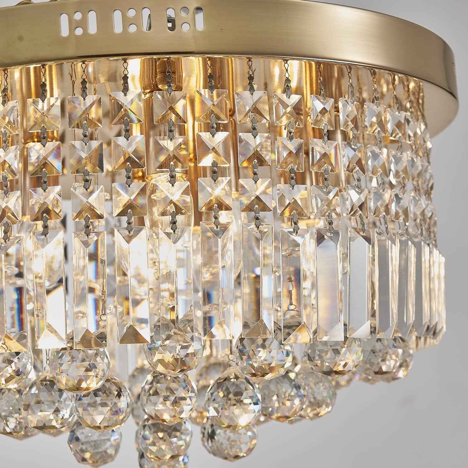 Saint Mossi Lustre En or À 9 Lumières Lustre Moderne K9 Lustre De Plafond Goutte De Pluie En Cristal Plafonnier Encastré Pour Salle À Manger, Chambre, Salon, H50Cm X D50 Cm