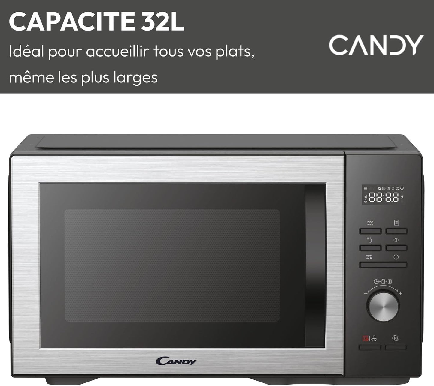 Essenza CMWA32EDLB Four Micro-Ondes 1000W 32L Digital, Fonction Décongélation Et Nettoyage Auto, Cavité Inox, Plateau Tournant, 5 Niveaux De Puissance, 8 Menus Auto, Cuisson Express, Noir