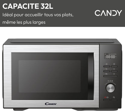 Essenza CMWA32EDLB Four Micro-Ondes 1000W 32L Digital, Fonction Décongélation Et Nettoyage Auto, Cavité Inox, Plateau Tournant, 5 Niveaux De Puissance, 8 Menus Auto, Cuisson Express, Noir