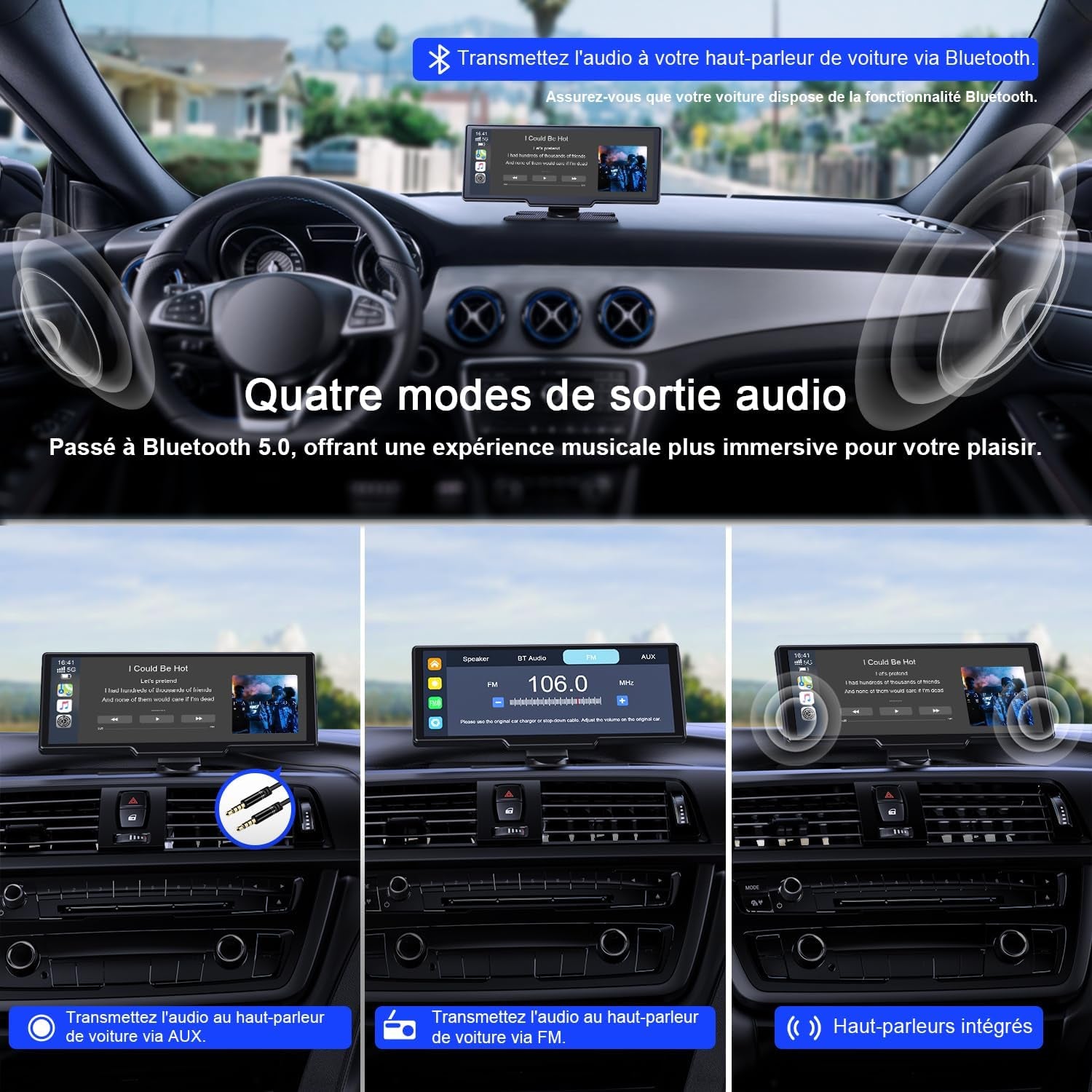9,26'' Carplay Voiture Apple Carplay & Android Auto, Dashcam Avant | 4K + Caméra De Recul HD, 60FPS, Mise À Jour OTA, GPS, Commande Vocale, Mirror Link, Bluetooth 5.2, AUX, Fm，Avec 64Go Carte