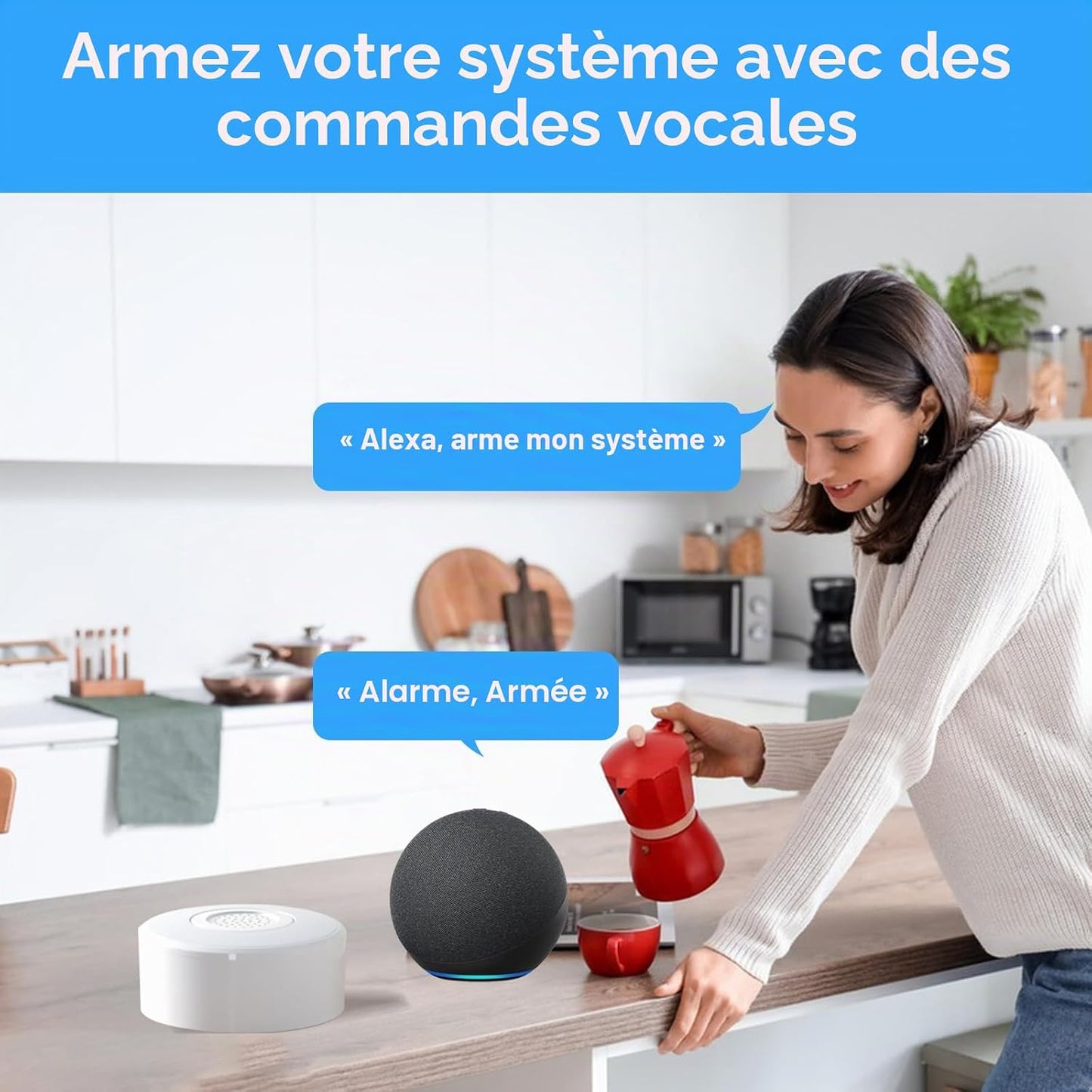 Alarme Maison Sans Fil Intelligent Wifi - Alarme De Porte, 1 Alarme Avec Sirène, 5 Capteurs De Fenêtre Et De Porte, 2 Télécommande, Compatible Avec Alexa, Google Assistant | Notifications via L’Application Sans Abonnement, Contrôle À Distance, Installatio