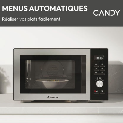Essenza CMWA32EDLB Four Micro-Ondes 1000W 32L Digital, Fonction Décongélation Et Nettoyage Auto, Cavité Inox, Plateau Tournant, 5 Niveaux De Puissance, 8 Menus Auto, Cuisson Express, Noir