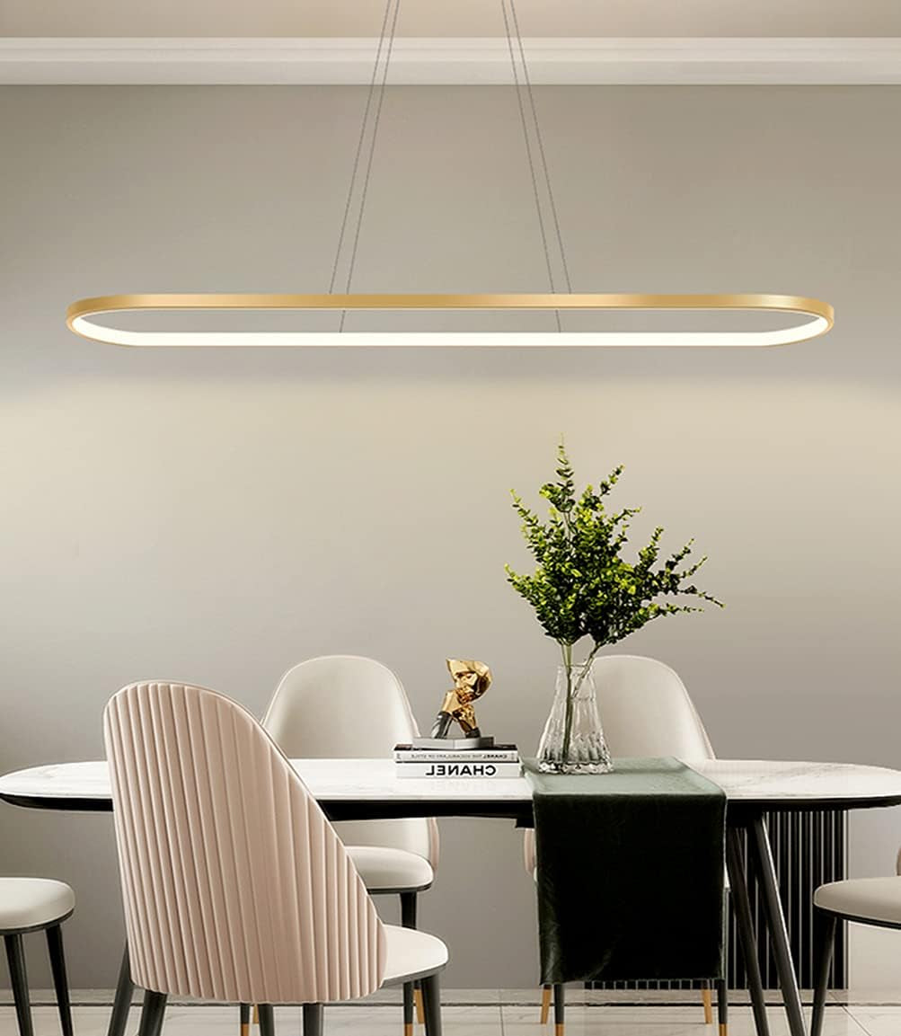 Suspension Ovale Lampes De Bureau De Table À Manger, Suspension LED Plafonnier Dimmable Avec Télécommande, Lustre Design Anneau Moderne (L90Cm, Or)