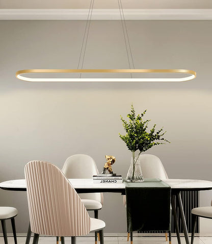 Suspension Ovale Lampes De Bureau De Table À Manger, Suspension LED Plafonnier Dimmable Avec Télécommande, Lustre Design Anneau Moderne (L90Cm, Or)