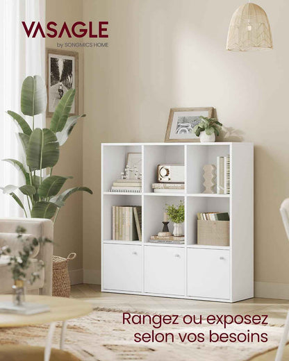 Custos Collection - Bibliothèque, Étagère, Meuble De Rangement, Armoire, 3 Placards Avec Portes En Bas, Pour Salon, Chambre, Chambre D'Enfant, Bureau, Moderne, Blanc LBC33WTV1