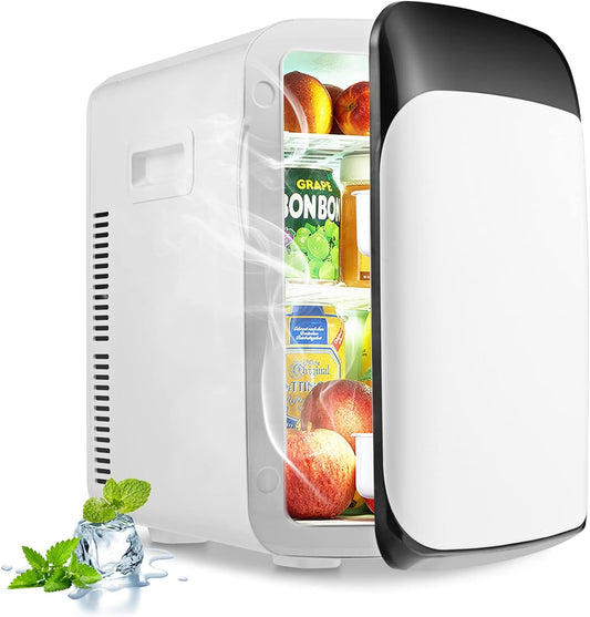 Mini Réfrigérateur 15L Portable -3 ℃ ~ 50 ℃ Pour Utilisation Ménager Automobile, Mini Frigo Réfrigerateur 1 Porte Avec Refroidissement Chauffage Pour Toutes Saisons (Blanc)