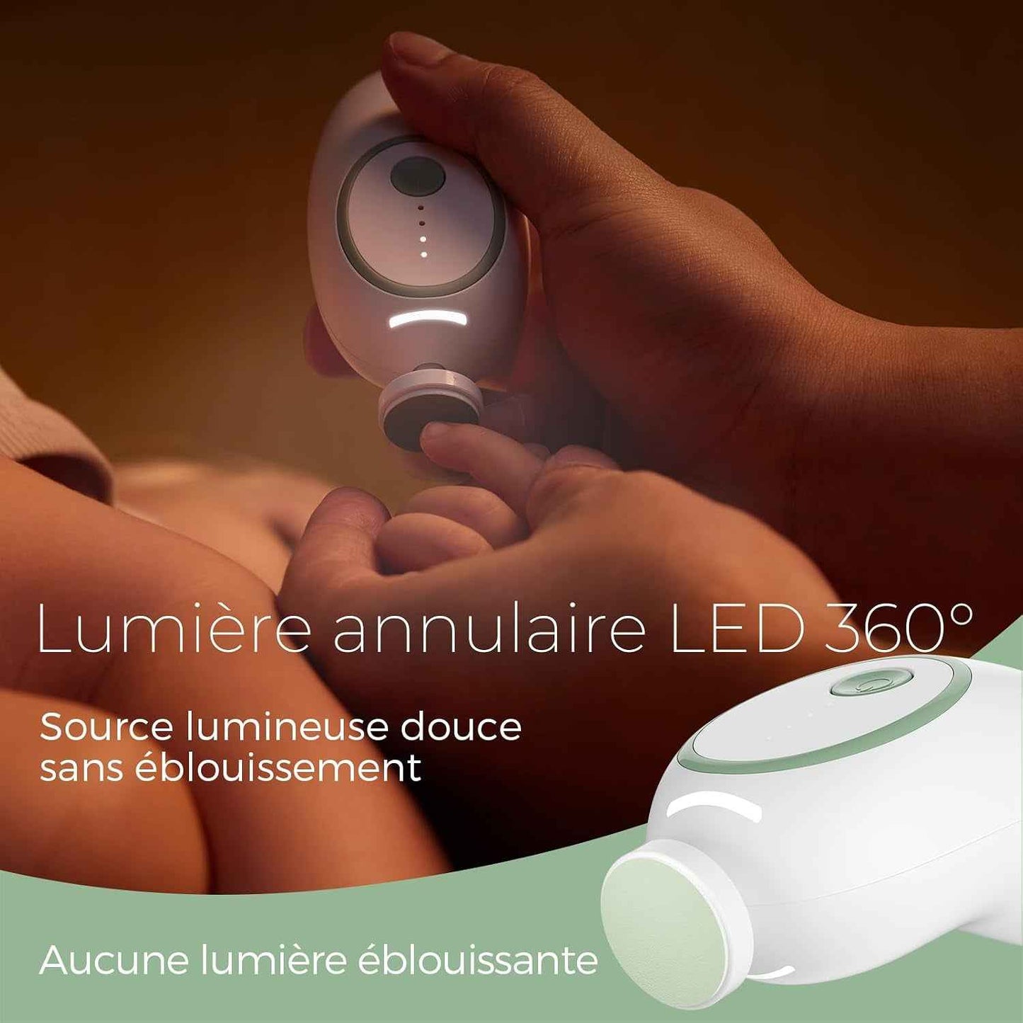Lime Ongles Électrique Bébé, Sécurité, Faible Bruit, Lumière, Vert | Rechargeable, 7 Remplacements, Nouveau-Né, Enfants, Soins, Voyage, Cadeau