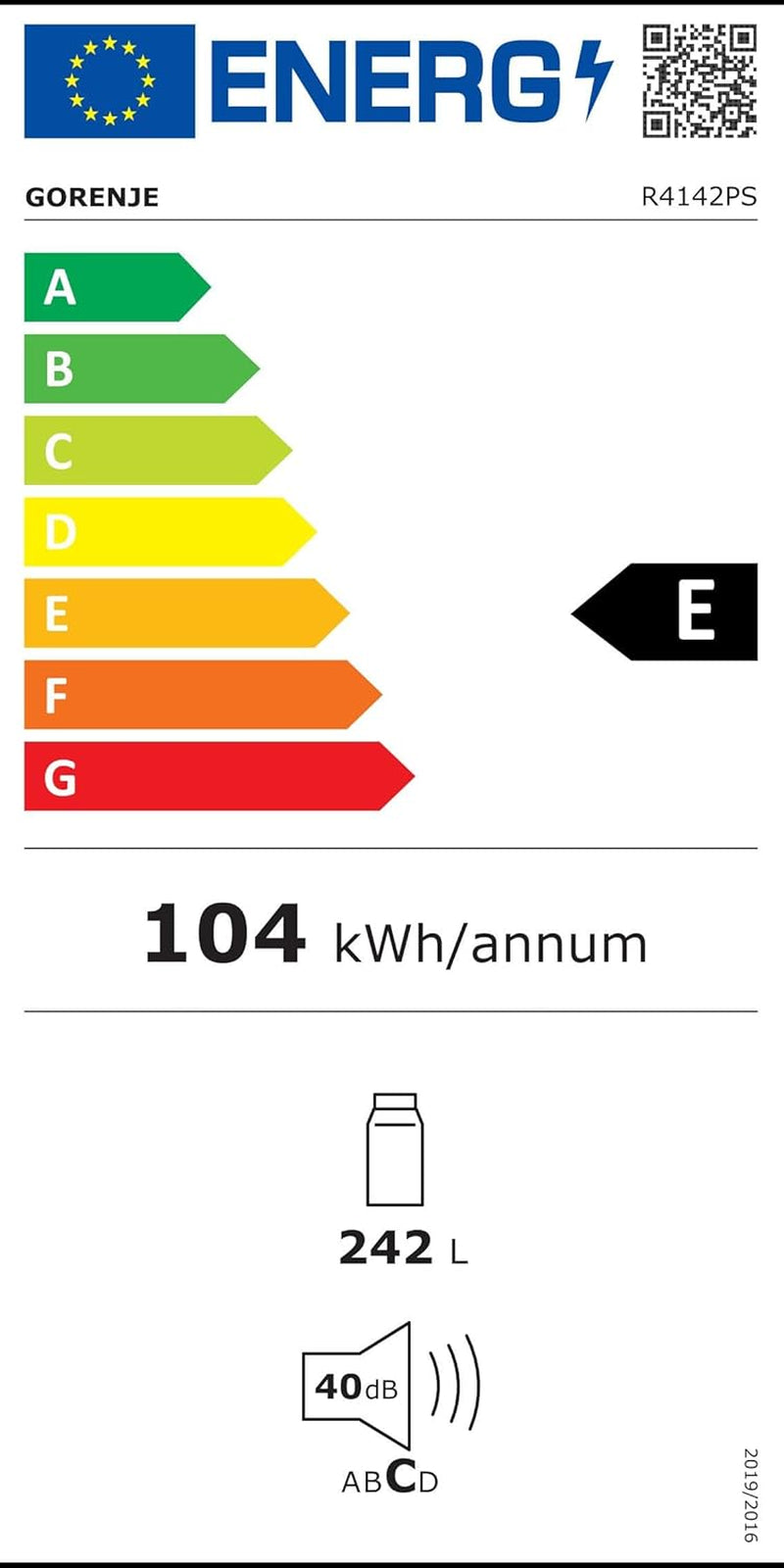 R4142PS Réfrigérateur Autoportante 242 L E Gris