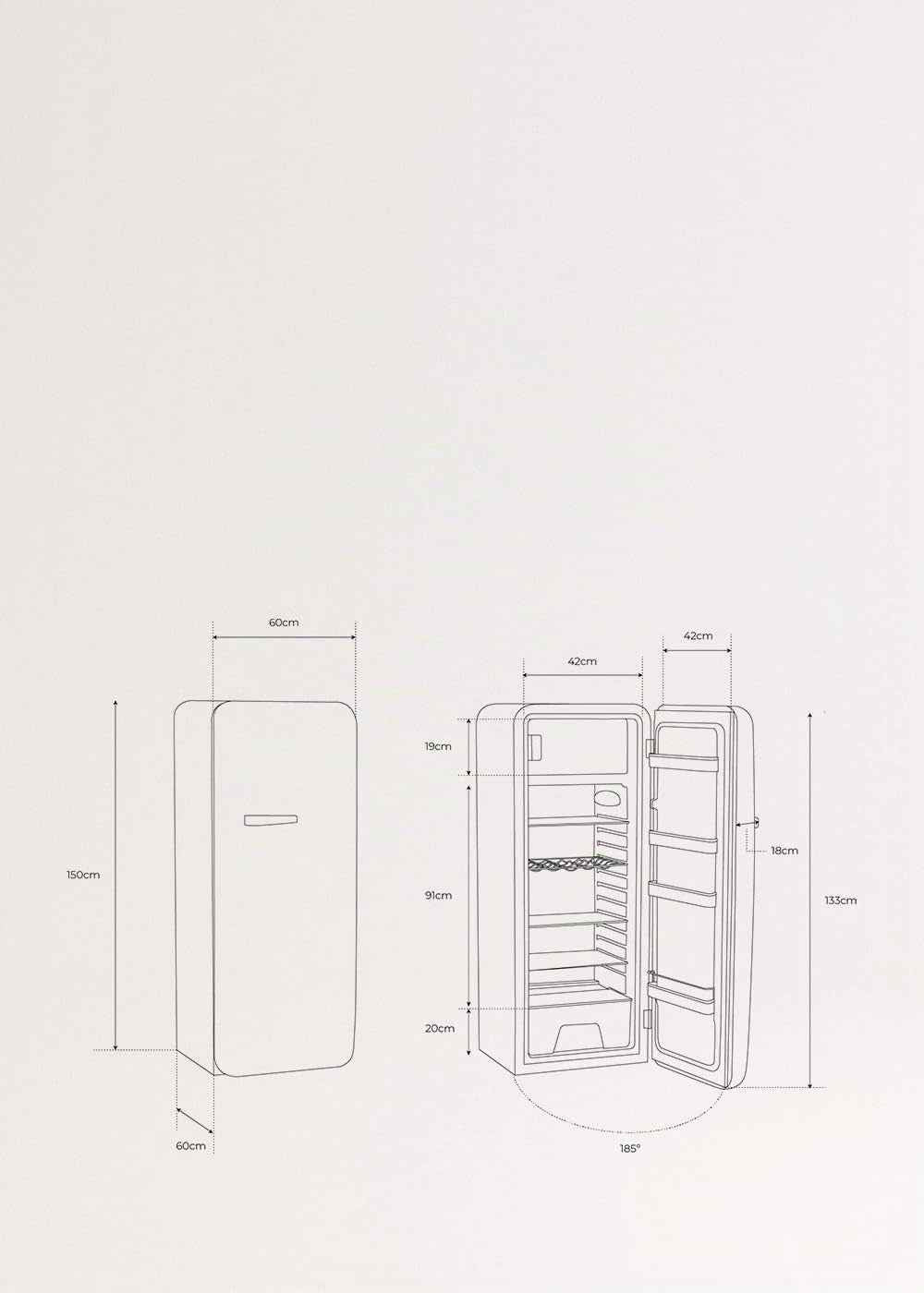 / RETRO FRIDGE 150 Brique/Réfrigérateur Sable Avec Poignée Brique Et Congélateur 281L / 102W, Faible Consommation, 150 Cm, 3 Étagères, Régulateur De Température, 60X60X150 Cm