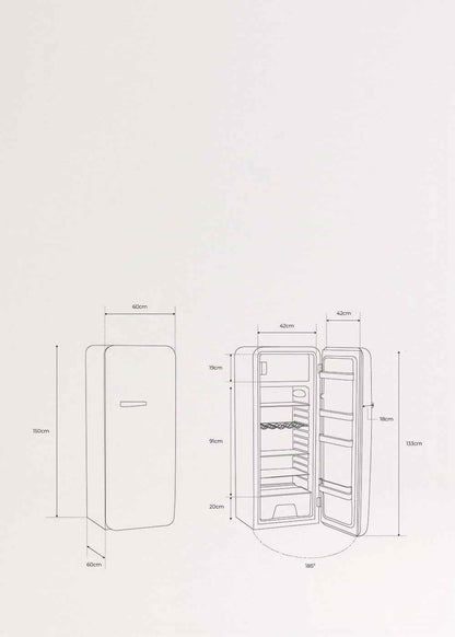 / RETRO FRIDGE 150 Brique/Réfrigérateur Sable Avec Poignée Brique Et Congélateur 281L / 102W, Faible Consommation, 150 Cm, 3 Étagères, Régulateur De Température, 60X60X150 Cm