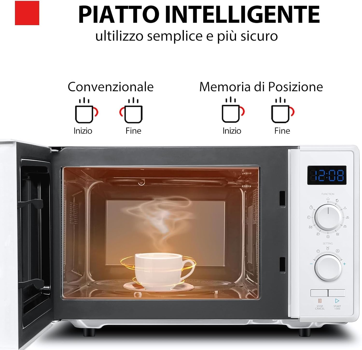 MW2-AG23P(WH) 3-En-1 Four À Micro-Ondes Avec Gril 1050 W Et Cuisson Combinée, 23 L, Plaque Tournante Avec Mémoire De Position, Minuteur, Lumières LED Intégrées, 900 W, Blanc
