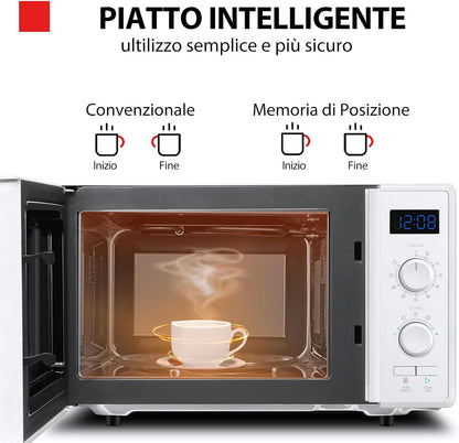 MW2-AG23P(WH) 3-En-1 Four À Micro-Ondes Avec Gril 1050 W Et Cuisson Combinée, 23 L, Plaque Tournante Avec Mémoire De Position, Minuteur, Lumières LED Intégrées, 900 W, Blanc