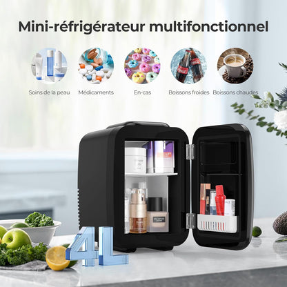 Tiastar Mini Frigo Portable, 4 Litres /6 Boîtes Boissons & Soin De La Peau Mini Petit Frigo Pour Chambre, Voiture, Bureau, Deux Vitesses - Refroidisseur Et Réchauffeur (Noir)