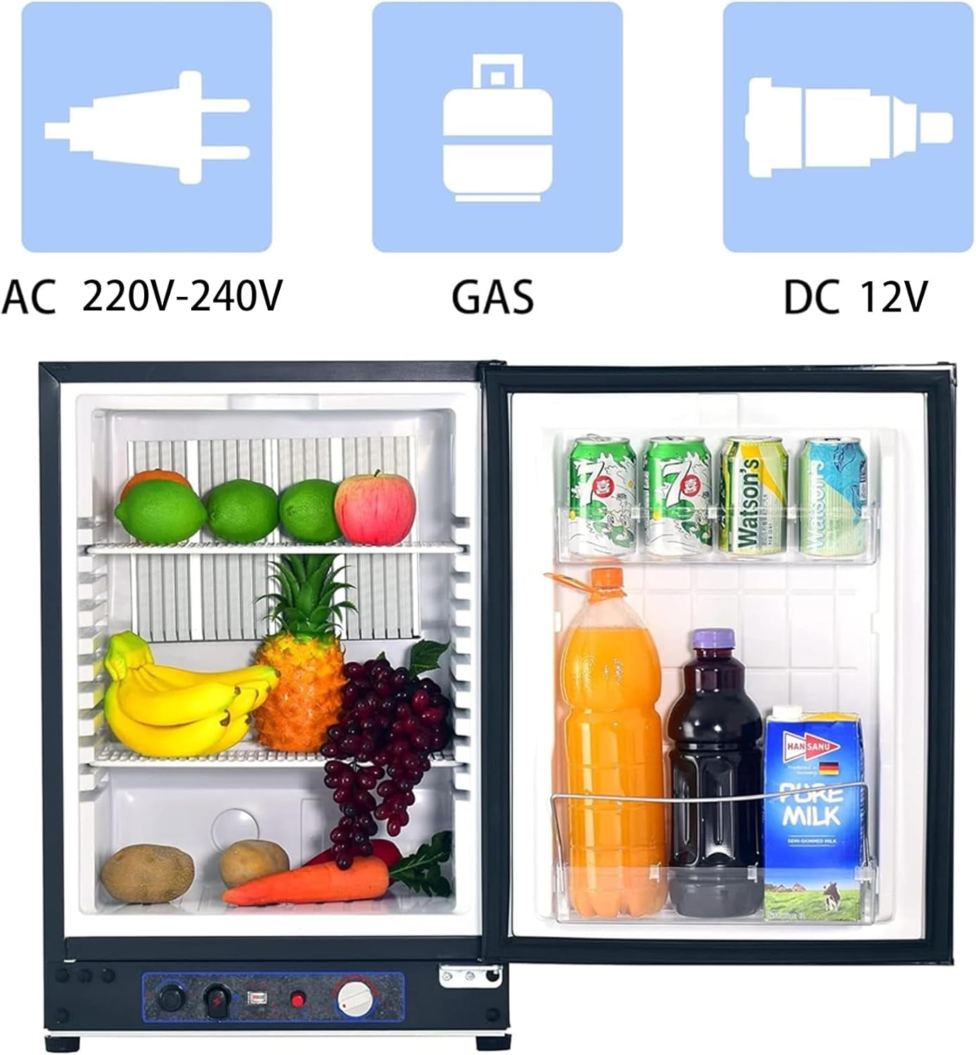 Frigo Gaz 60L, Frigo Trimixte 12V/220V/Gaz, Frigo Portable Silencieux, Idéal Pour Camping-Car, Caravane, Maison De Vacances, Mobile-Home, Noir