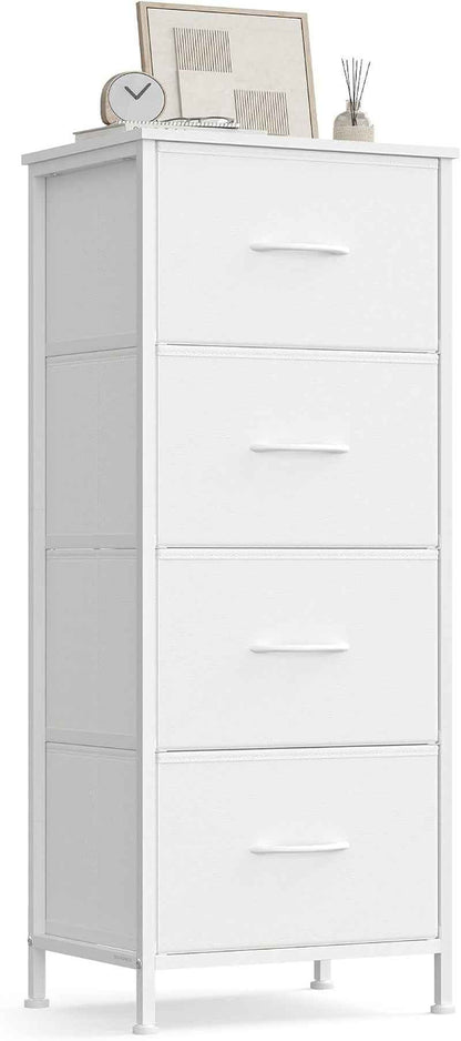 BELLAH Collection - Commode, Meuble De Rangement Pour Chambre, Couloir, Entrée, Salon, Cadre En Acier, 4 Tiroirs, Style Moderne, Blanc Nuage Et Blanc Neige LGS314WH01