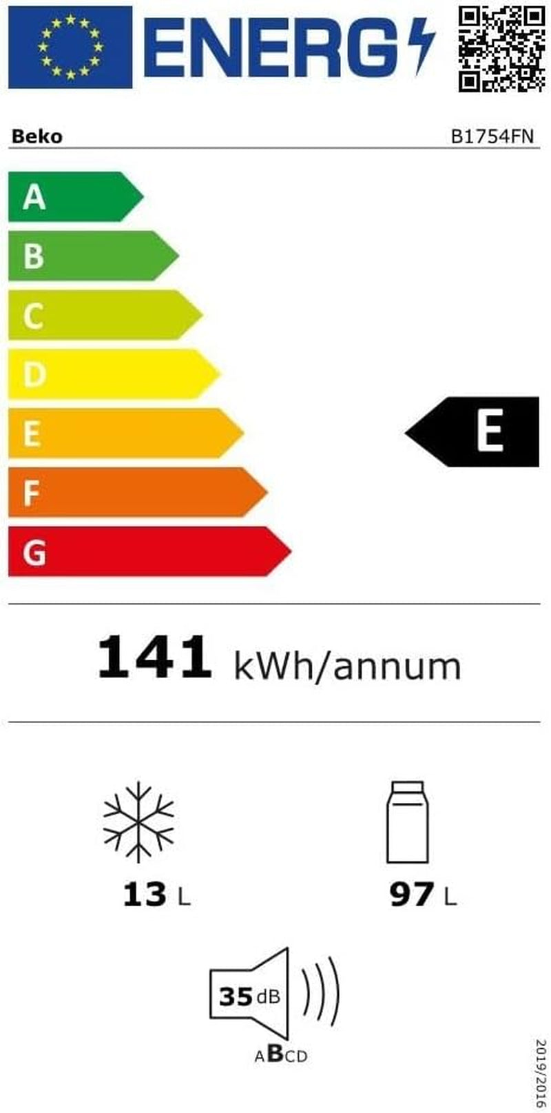Beko B1754FN Réfrigérateur Encastrable Avec Congélateur 4 Étoiles/Technique Porte Fixe/Niche : 88 Cm