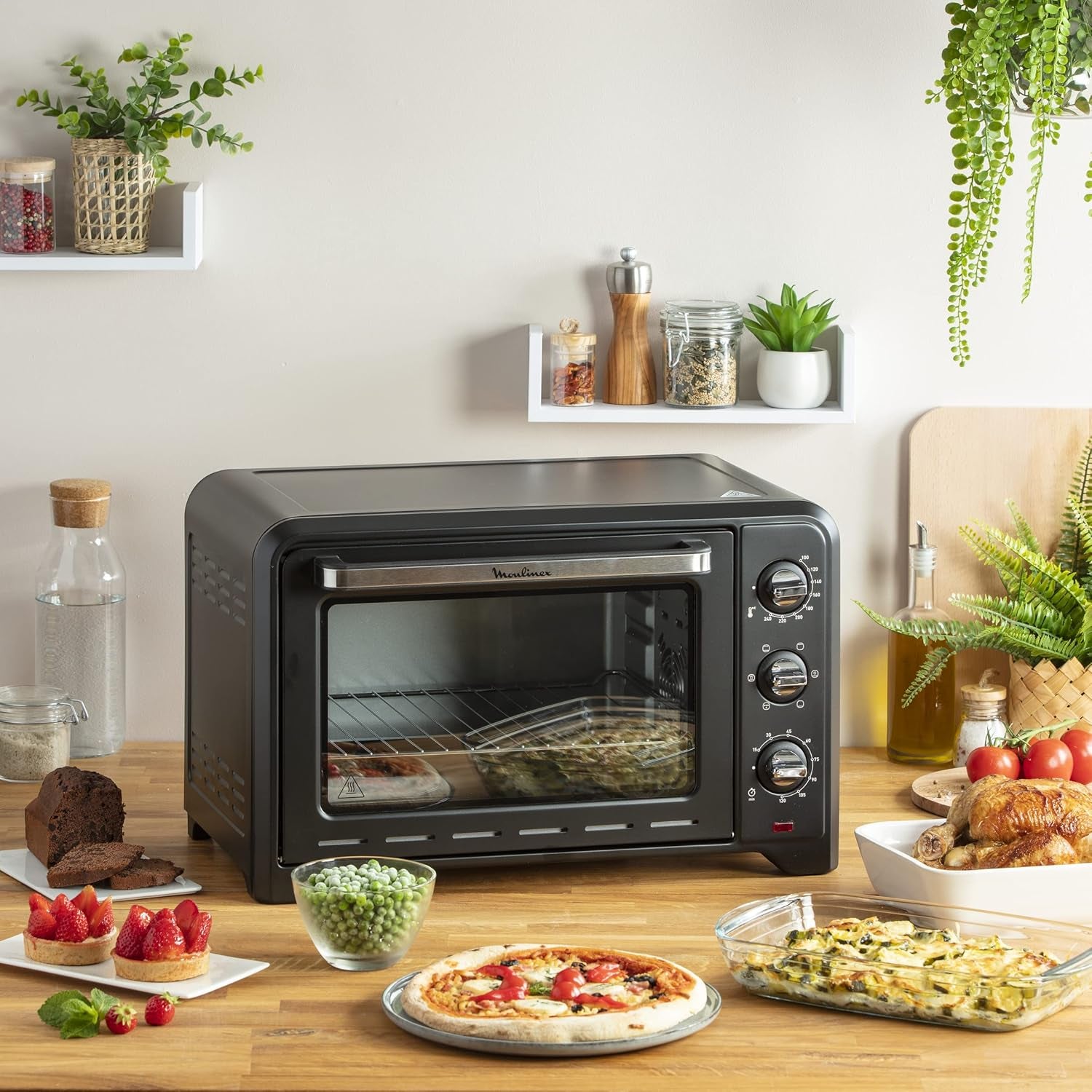 Optimo 33L Four Electrique Chaleur Tournante Noir 6 Modes De Cuisson Pain Pizza Tartes Gateaux Patisseries Grille Et Leche Frites Inclus OX464810