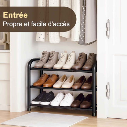 Meuble À Chaussure Entrée Étroit Extensible 3 Niveaux, Rangement Porte Étagère À Chaussure En Métal Noir 6 À 12 Paires, Pour Entrée, Extérieur, Armoires, Chambres À Coucher