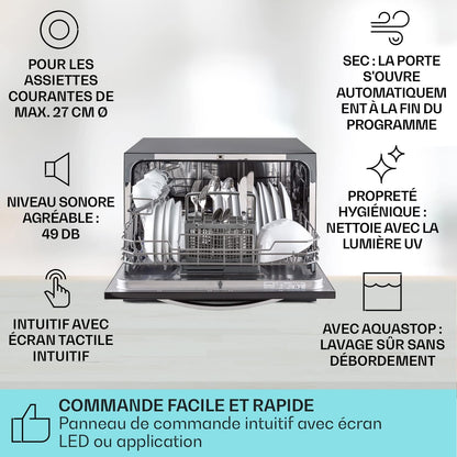 Mini Lave Vaisselle De 6 Couvert, Silencieux, 7 Programmes De Lavage, Petit Lave-Vaisselle De Table, Portable, Facile À Installer Pour La Maison Et Bureau