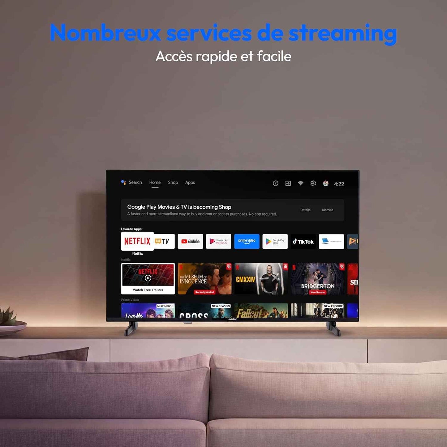 TV 40 Pouces Full HD (100,3 Cm) Television (Android TV, Smart TV, HDR, Prime Video, PVR, Bluetooth, MD 840100)