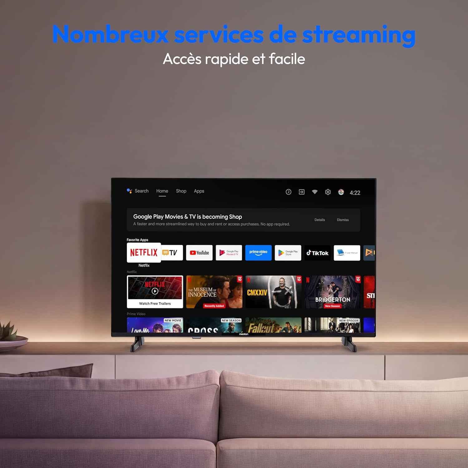 TV 40 Pouces Full HD (100,3 Cm) Television (Android TV, Smart TV, HDR, Prime Video, PVR, Bluetooth, MD 840100)