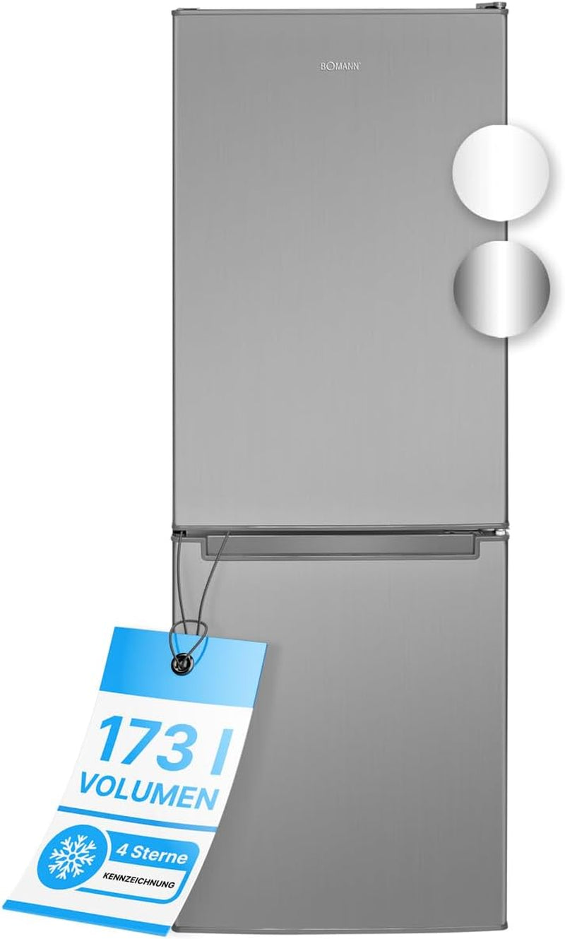 Bomann KG 7331 Réfrigérateur / Congélateur, 173 L, Avec Éclairage Intérieur LED, Bac À Légumes Transparent, En Acier Inoxydable