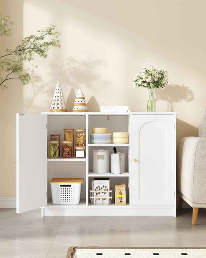 Meuble Salle De Bain, Meuble De Rangement Avec Étagère Réglable | Armoire Sur Pied Avec Arquées Et 3 Étagères Ouvertes, Pour Salle De Bain, Salon, 30 X 100 X 81,5 Cm, Blanc SC21203X