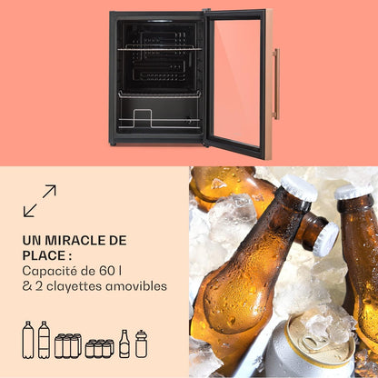 Mini Frigo De Chambre De 60L Pour Boissons Et Bieres, Petit Frigo Silencieux, Mini Bar Intérieur/Ext, Petit Refrigerateur Camping, Stockage De Vins, Cosmetique, Étagères Réglables, 3-10°C