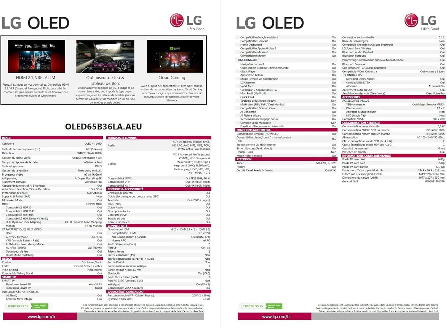 LG TV OLED 2023 | OLED65B3 | 65'' (164 Cm) | OLED | Processeur Α7 AI Gen6 4K, Gris Foncé/Noir