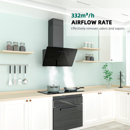 Hotte Aspirante 60Cm, Hotte Aspirante À Évacuation/Circulation D'Air Avec Touch Control,Led, Moteur Sans Balais,Silencieuse, Hotte Aspirante Puissante, Hotte Inclinée, Efficacité A++