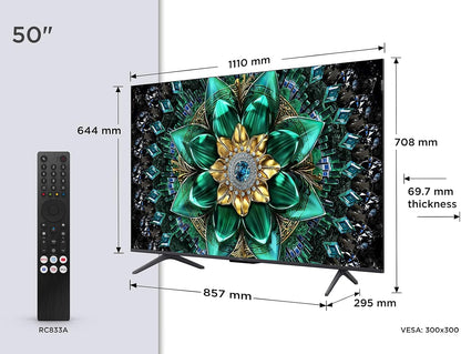 TCL 50Q6C Qd-Mini LED TV, 4K HDR Premium 1000Nits, Smart TV Alimenté Par Google (Dolby Vision IQ Et Atmos, Système Audio Onkyo 2.1, Motion Clarity Pro 144Hz, Game Master, Contrôle Vocal Mains Libres)