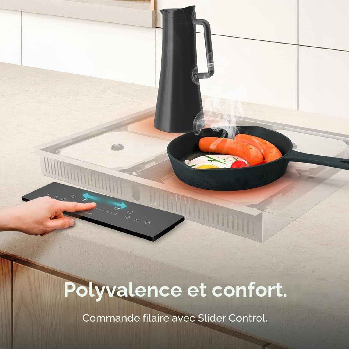 Plaques Invisibles Induction Bolero Squad I 4300 Invisible Fullflex | Puissance 7200 W, Télécommande Avec Slider, 4 Foyers Individuels Ou 2 Zones Flex, 9 Niveaux De Puissance, Fonction Booster