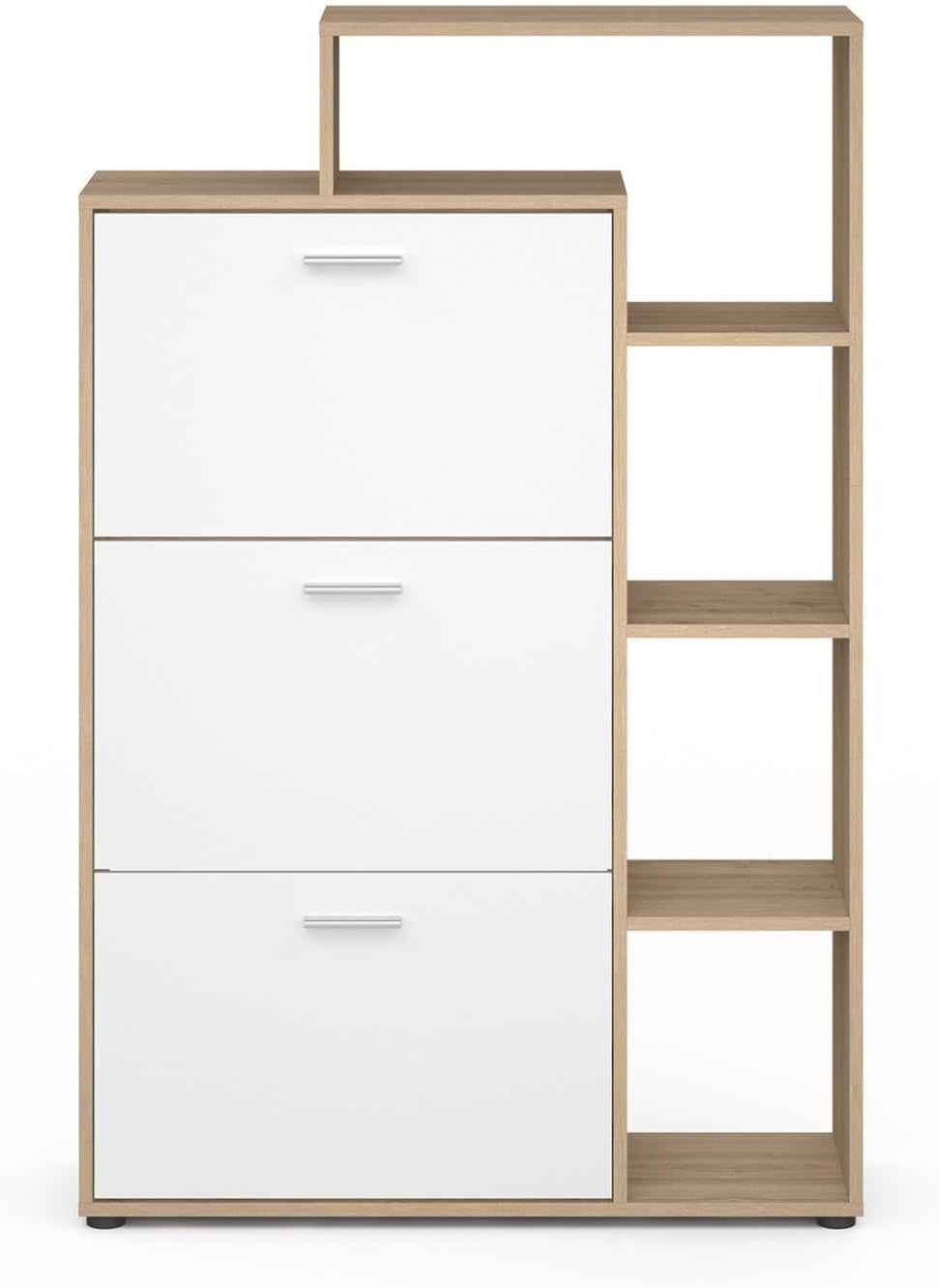 - Meuble À Chaussures 18 Paires KLARK Imitation Hêtre | Avec 3 Portes Blanches Avec Étagère