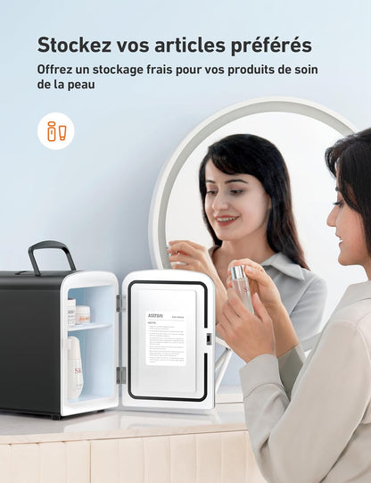 Mini Frigo De Chambre, Mini Réfrigérateur Voiture Portatif 4L 12V/220V, Glacière Électrique Chaud/Froid 0-66°C, Cadeau Femme Homme Garantie 3 Ans (Black)