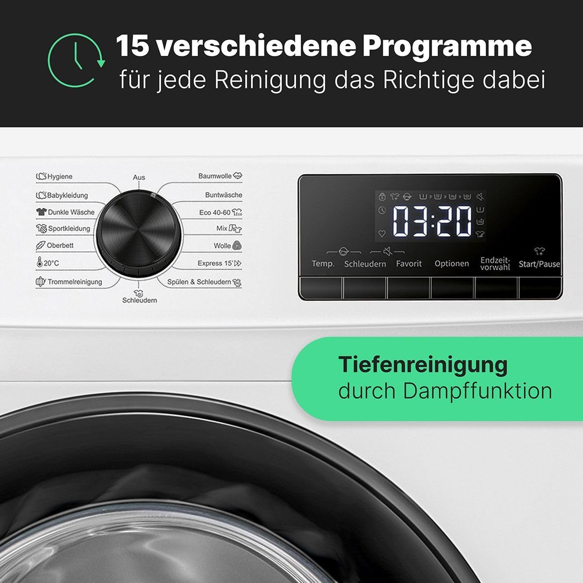 Bomann WA 7110 10Kg Frontlader Waschmaschine, 60 Cm Breit, 1400U/Min, 15 Programme, LED Display, Kindersicherung, Weiß