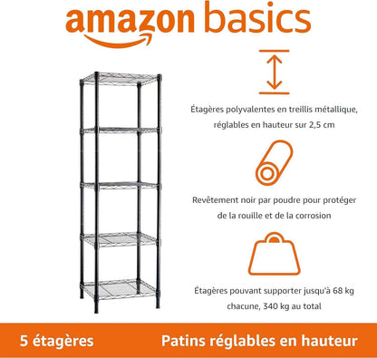 Meuble De Rangement Réglable À 5 Étagères, Noire, 40.6 X 40.6 X 137.2 Cm (P X L X H)
