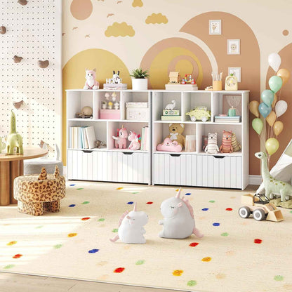 Étagère À Jouets, Bibliothèque Avec 2 Tiroirs Mobiles Indépendants Et 5 Compartiments De Stockage, Meuble De Rangement Multifonctionnel, Pour Salon, Chambre, Salle De Jeux, Blanc EWT88CW01