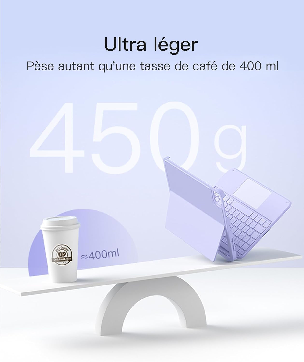 Coque Clavier Ipad A16/10E Gén, Ultra-Légère 450G | Pour Ipad Air 11" M4/M3/M2, Air 5/4, Pro 11", Magnétique Détachable 1S, Pavé Tactile, Support Vert/Horiz, Acetouch, Violet