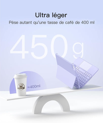 Coque Clavier Ipad A16/10E Gén, Ultra-Légère 450G | Pour Ipad Air 11" M4/M3/M2, Air 5/4, Pro 11", Magnétique Détachable 1S, Pavé Tactile, Support Vert/Horiz, Acetouch, Violet