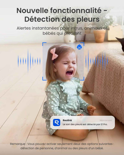 3K 5MP Caméra Surveillance Wifi Intérieure 360° PT, E1 Pro | Suivi Automatique, Détéction De Personne/Animal/Pleurs De Bébé, Wi-Fi 2,4/5 Ghz, Vision Nocturne, Audio Bidirectionnel.