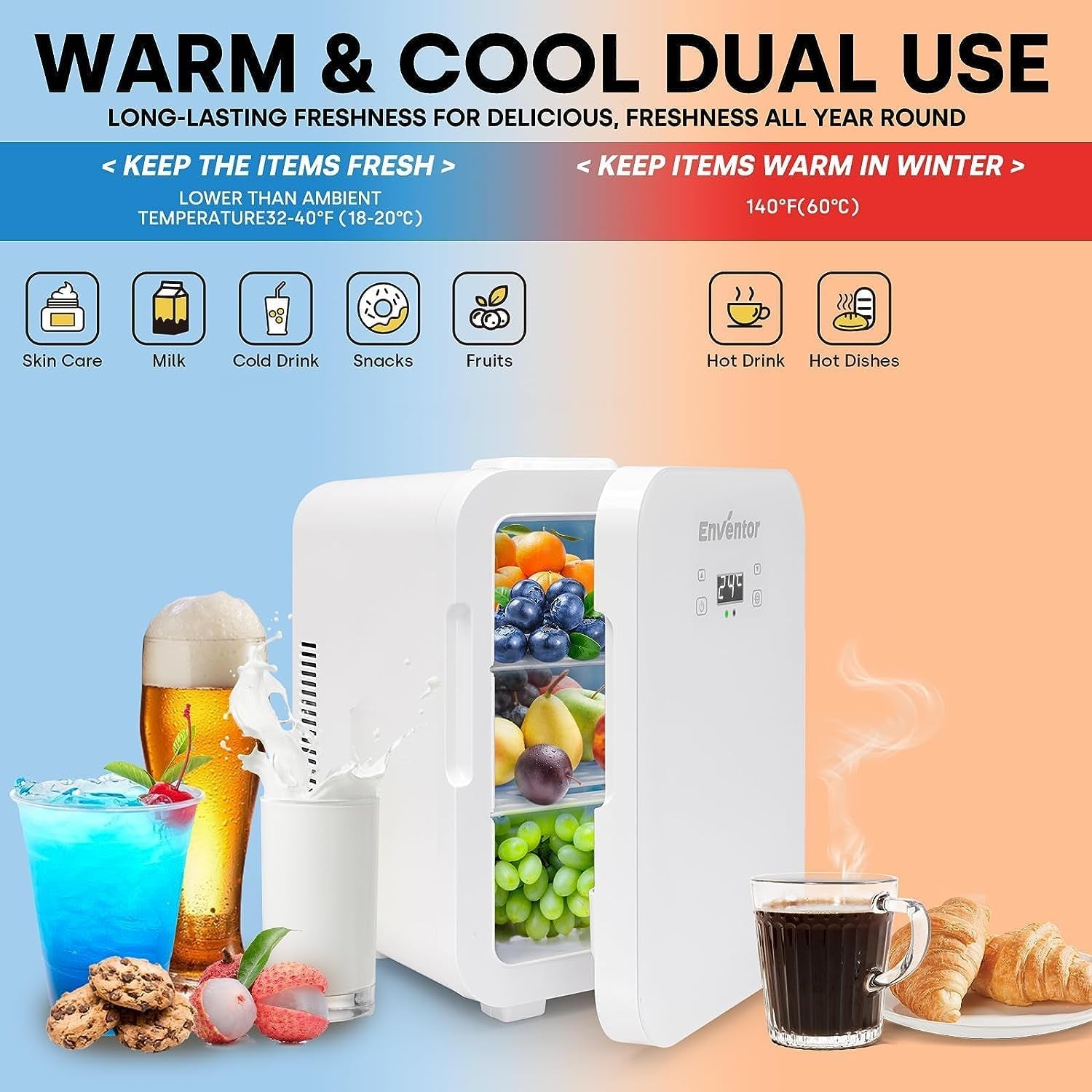 Mini Frigo10L, 220V/12V, Refroidisseur Et Réchauffeur, Portable Mini Réfrigérateur Avec Affichage LCD De La Température, Pour Voiture Voyage Cosmétiques Boisson Nourriture, Blanc