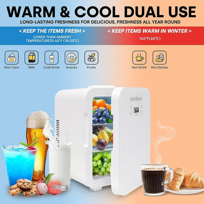 Mini Frigo10L, 220V/12V, Refroidisseur Et Réchauffeur, Portable Mini Réfrigérateur Avec Affichage LCD De La Température, Pour Voiture Voyage Cosmétiques Boisson Nourriture, Blanc